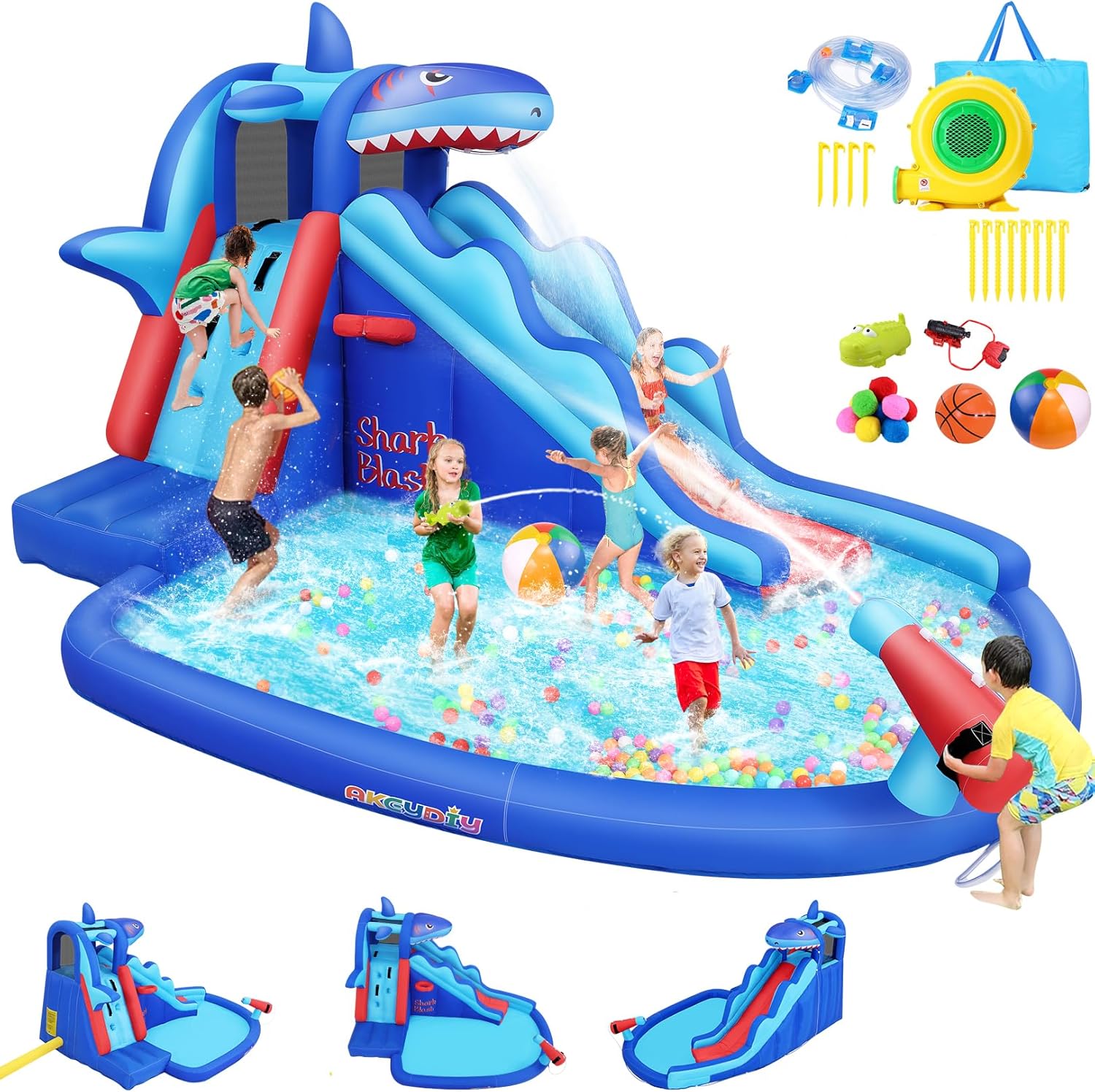 Kids Outdoor Basketball - Shark-Themed Inflatable Water Park for Kids: