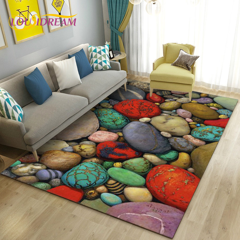 Kids Outdoor Kitchen - 3D Colorful Cobblestone Stone Area Rug,Carpet