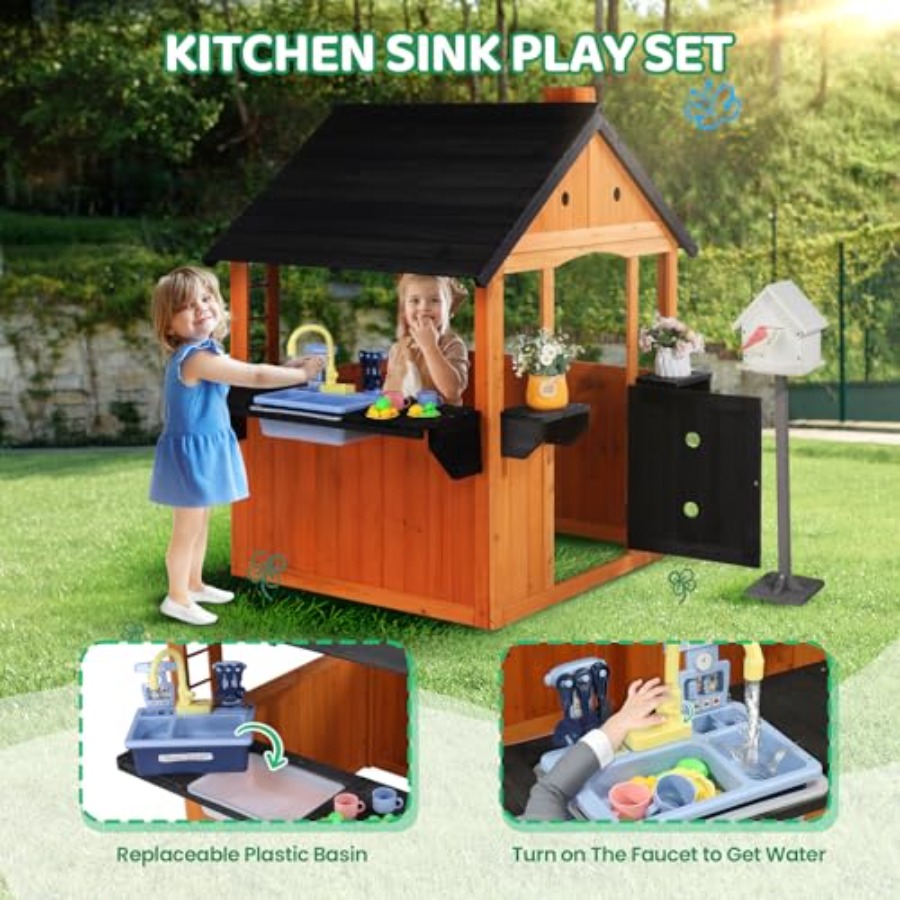 Outdoor Kids Wooden Playhouse  - огляд і ціна Kids Outdoor Sink