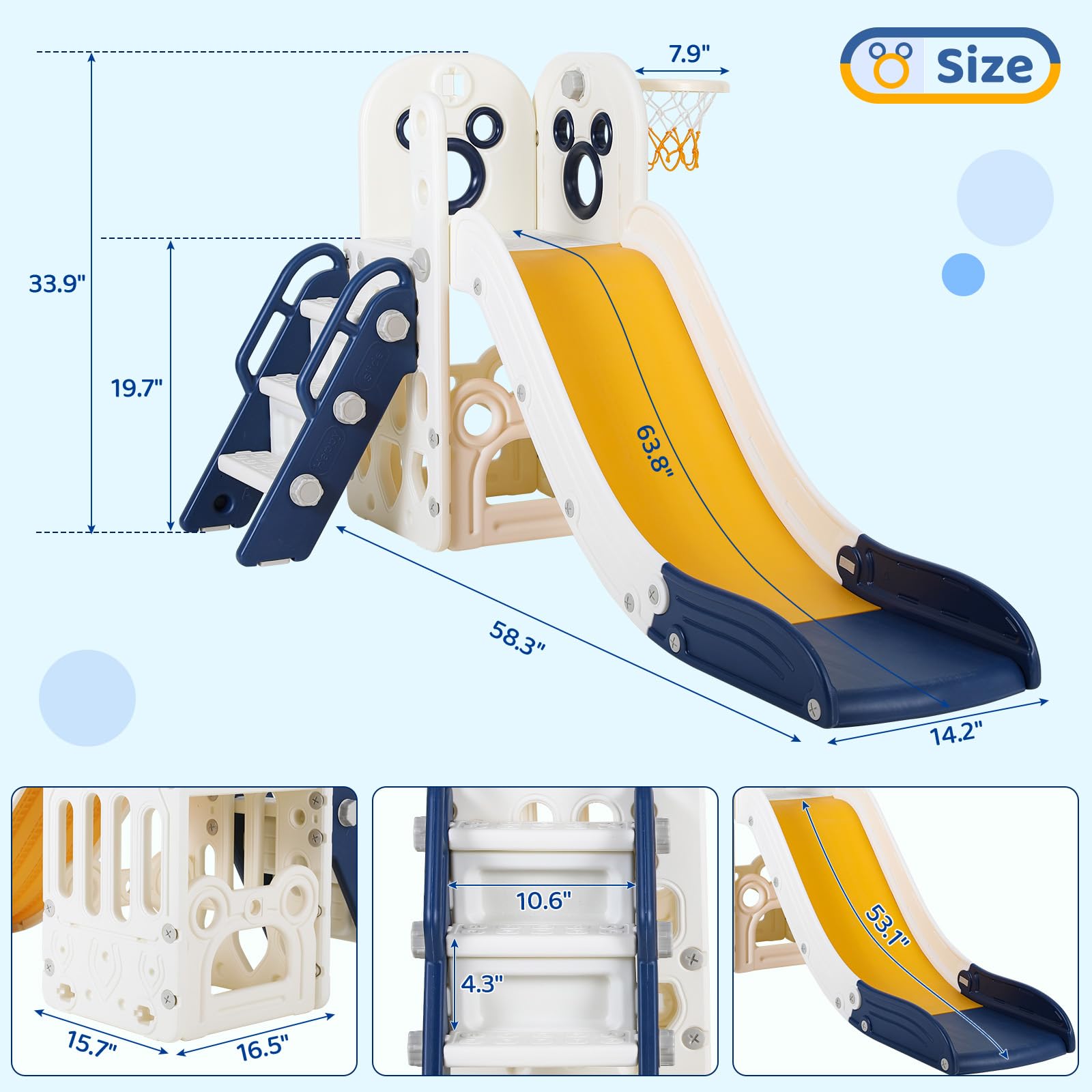 6 in 1 Toddler Slide Playset,  - огляд і ціна Kids Outdoor Basketball