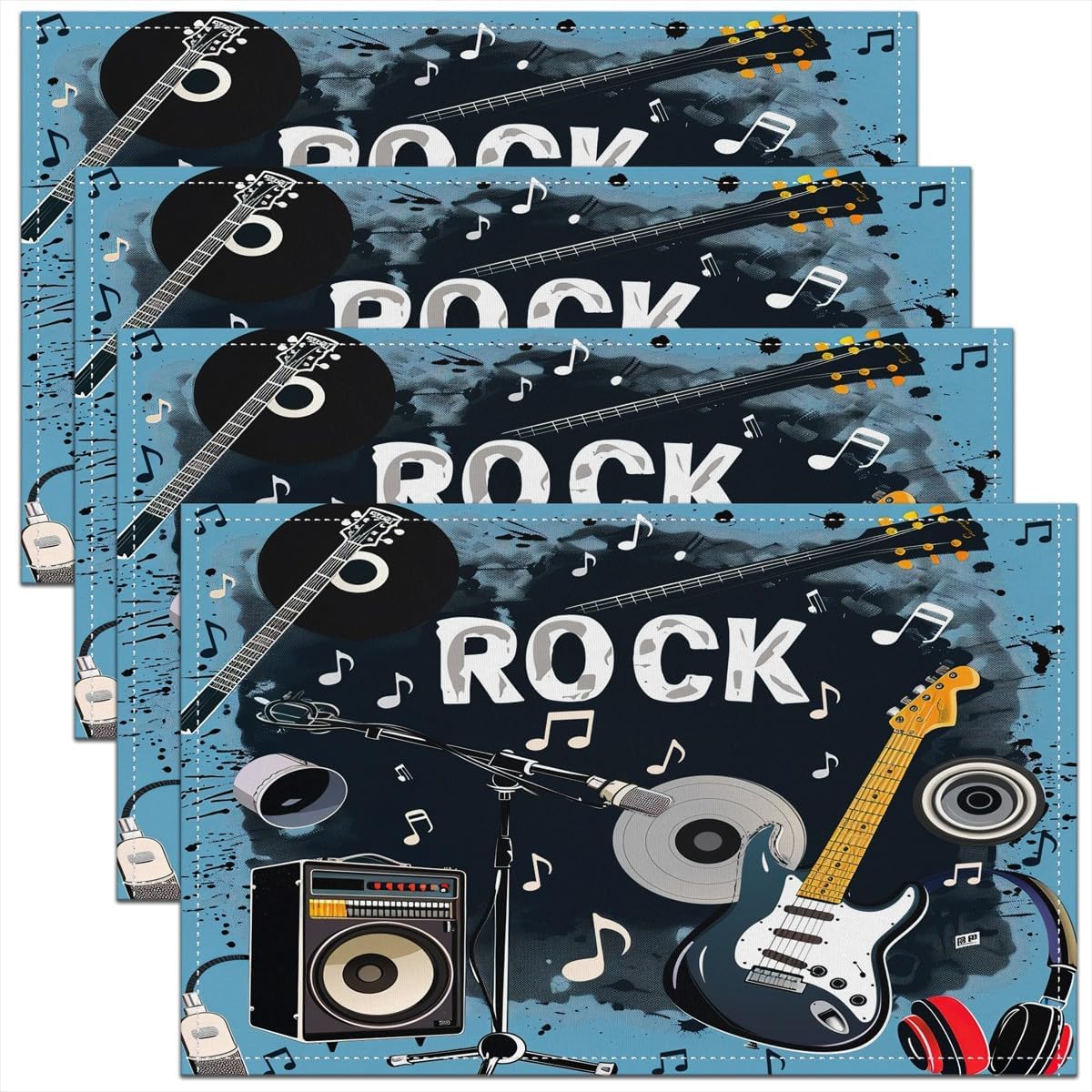 Rock Music Placemats Set of 4  - огляд і ціна Kids Outdoor Dining Table