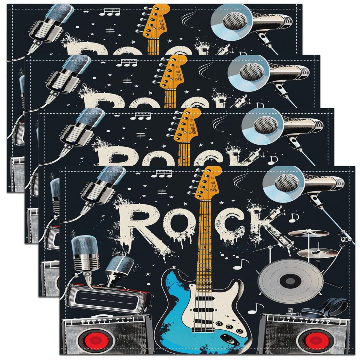 Rock Music Placemats Set of 4  - огляд і ціна Kids Outdoor Dining Table