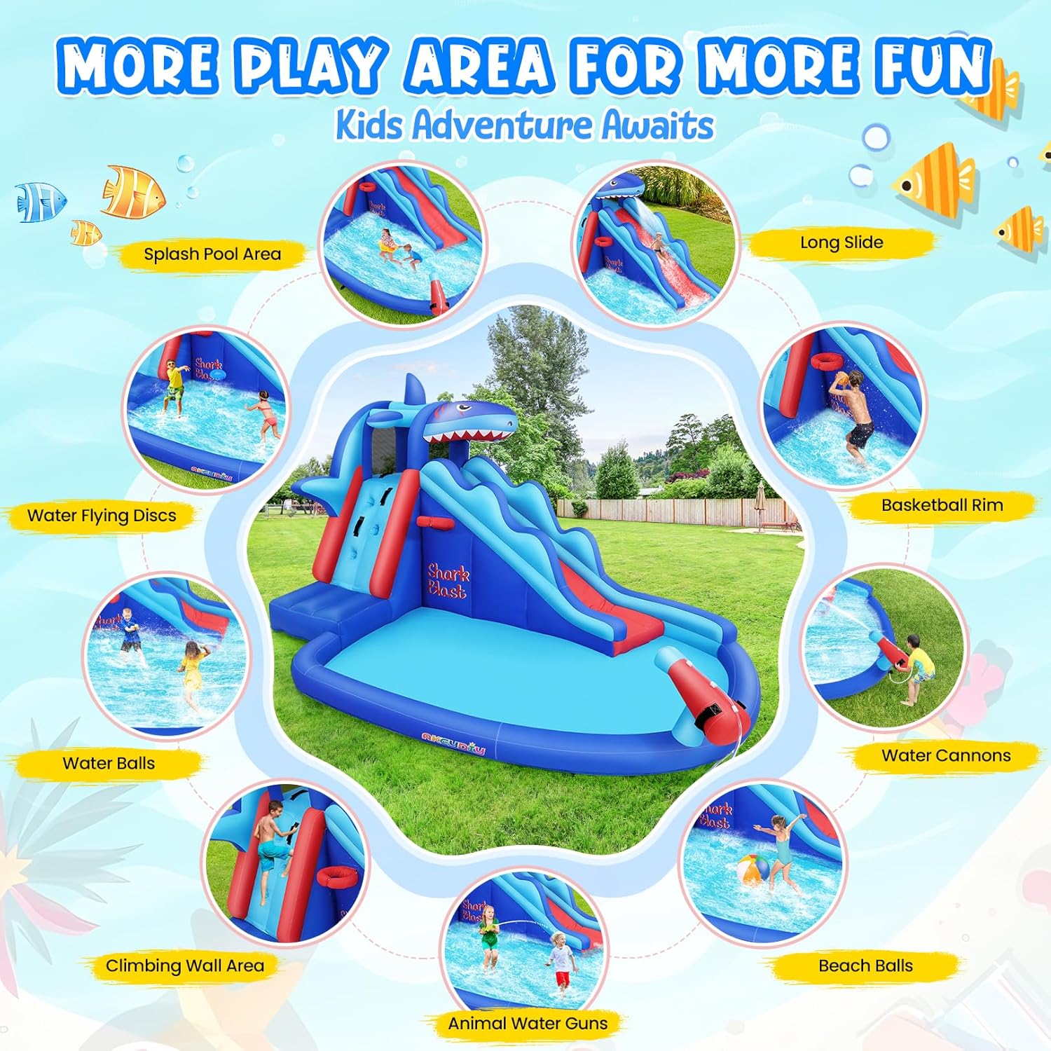 Shark-Themed Inflatable Water  - огляд і ціна Kids Outdoor Basketball