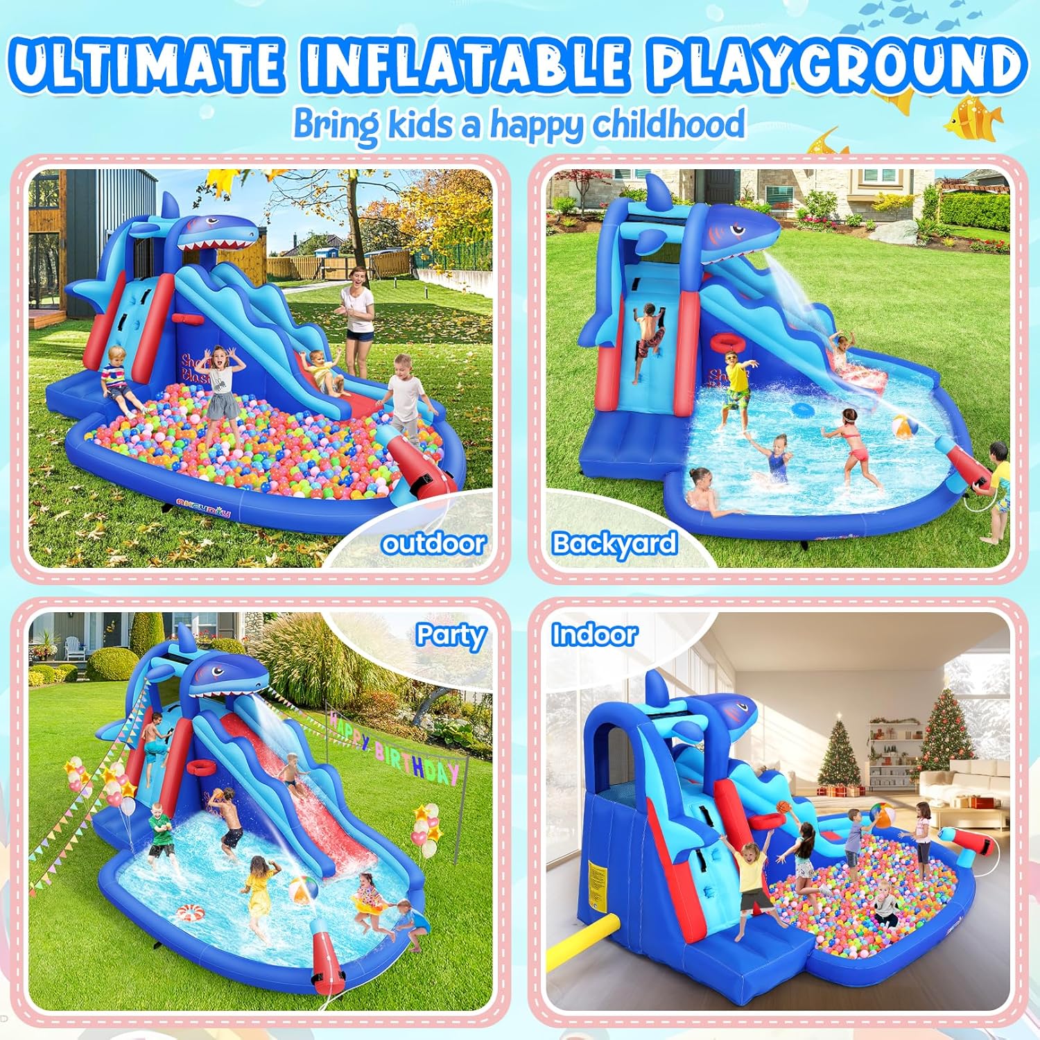 Shark-Themed Inflatable Water  - огляд і ціна Kids Outdoor Basketball